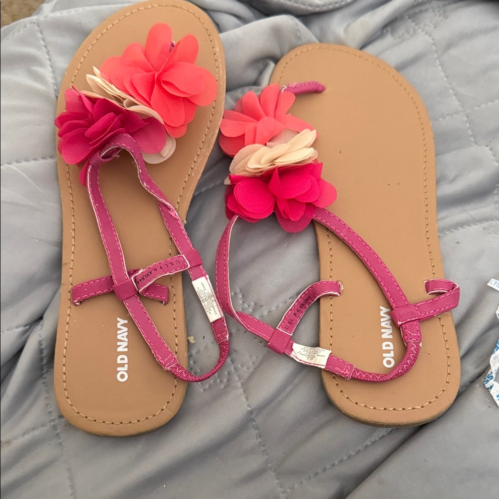 Old Navy Pink and Red Floral Sandals